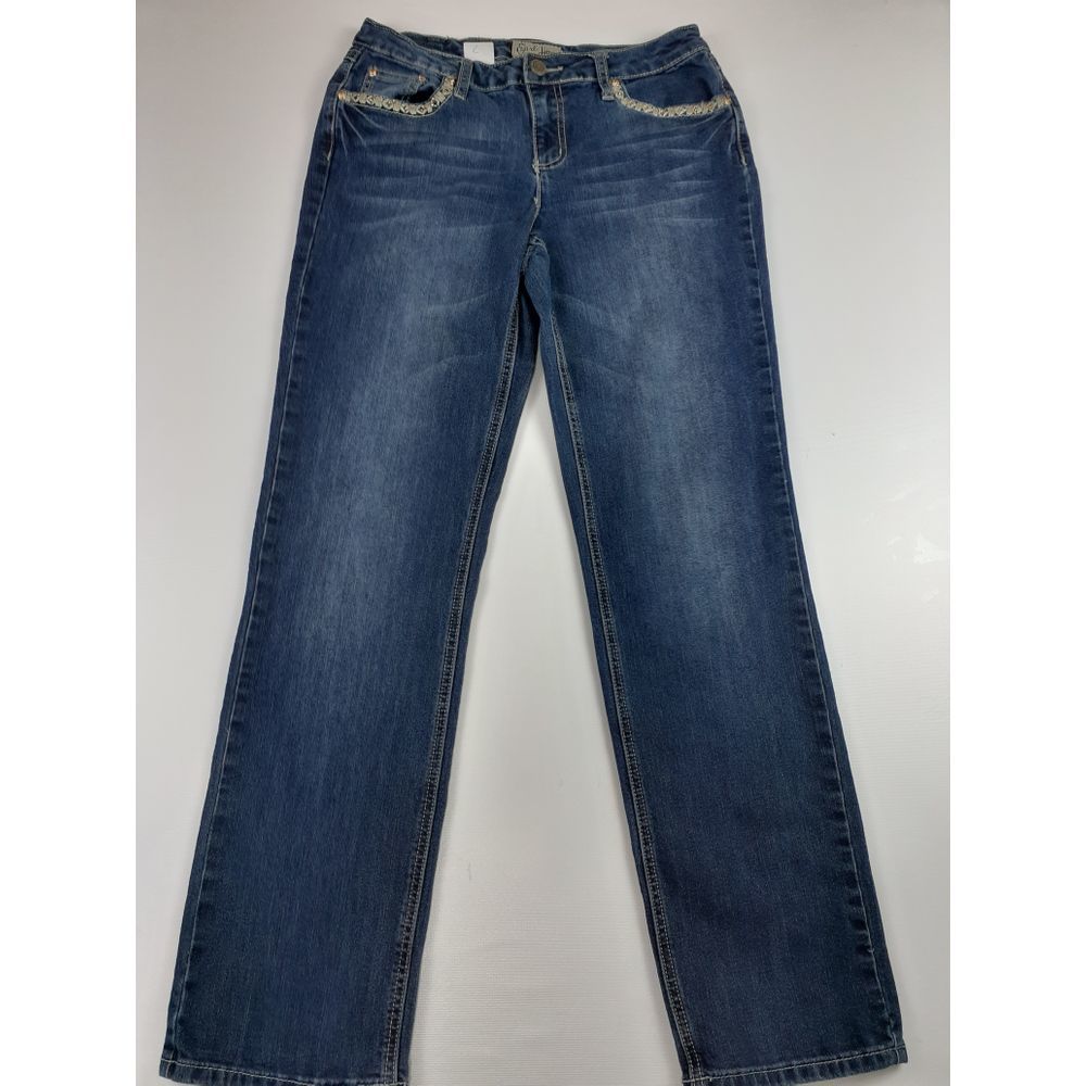 EARL JEANS EMBROIDERED STRETCHY STRAIGHT LEG JEANS